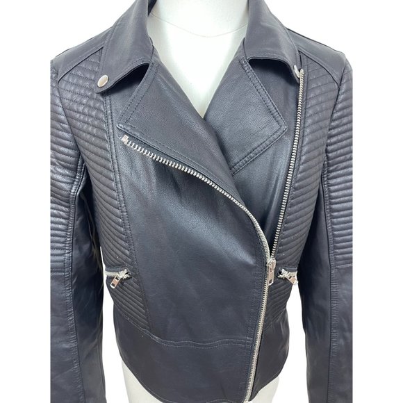 Max Studio Womens Black Jacket With Quilted Details & Silver Zipper Accents Sz M - Picture 4 of 8